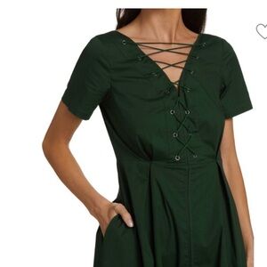 STAUD Deep Green Lace-Up Midi Dress